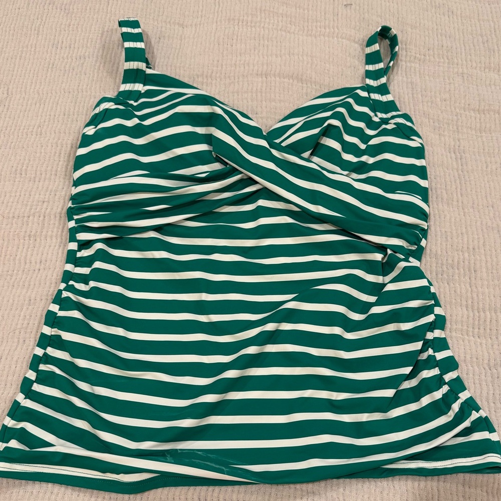 Lands' End Green and White Striped Tank Top
